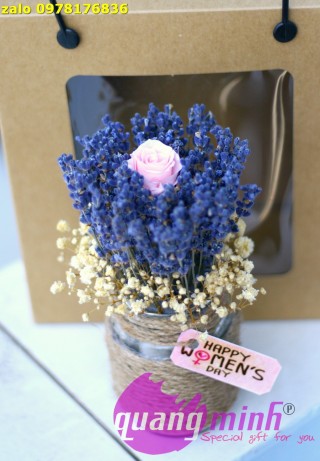 Lọ hoa lavender khô mini (hoa hồng vĩnh cửu)